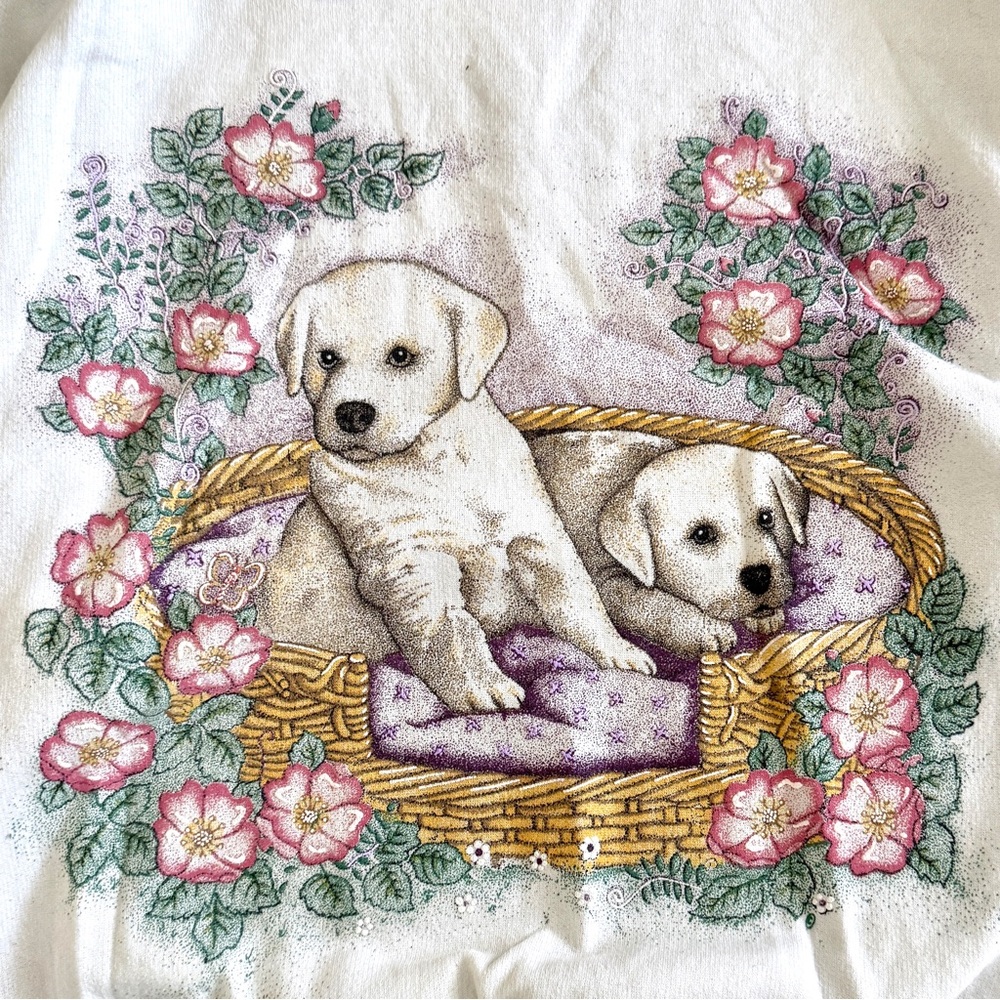 Vintage Essential Needs, Puppy Cottagecore Floral 90's Crewneck Sweatshirt - Picture 2 of 6